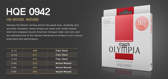 Olympia HQE-0942 สายกีตาร์ไฟฟ้าแบบชุด เบอร์ 9 แบบ Nickel Wound