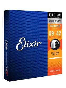 สายกีตาร์ไฟฟ้า ELIXIR 009-.042 SUPER LIGHT #12002 STRINGS NANOWEB ELECTRIC STRINGS