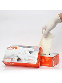 ถุงมือยางไม่มีแป้ง (1 กล่อง บรรจุ 100ชิ้น) กล่องสีส้ม แบรนด์ ศรีตรังโกลฟ์ GLOVE02 มีขนาดให้เลือก S, M, L ช่วยปกป้องมือของผู้สวมใส่จากคราบสกปรก สารเคมีอันตราย และเชื้อโรคได้อย่างปลอดภัยและมีประสิทธิภาพ สั่งขั้นต่ำ 20 กล่อง คละไซส์ได้