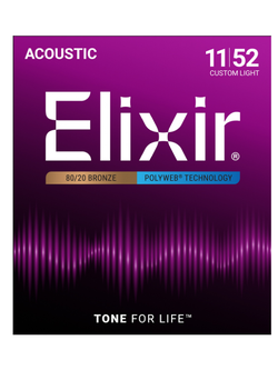 สายกีตาร์โปร่ง Elixir .011-.052 Custom Light #11025 Strings Polyweb 80/20 Bronze Acoustic Guitar Strings