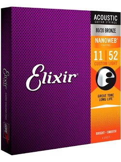 สายกีตาร์โปร่งเคลือบกันสนิม Elixir 11-52 Nanoweb 80/20 Bronze #11027