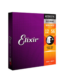 สายกีตาร์โปร่ง Elixir .012-.056 Medium Light #11077 Strings Nanoweb 80/20 Acoustic Guitar Strings