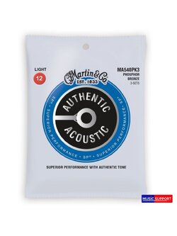 สายกีตาร์โปร่ง MARTIN 3 PACK MA540PK3 12-54 SP PHOSPHOR BRONZE AUTHENTIC ACOUSTIC GUITAR STRINGS LIGHT
