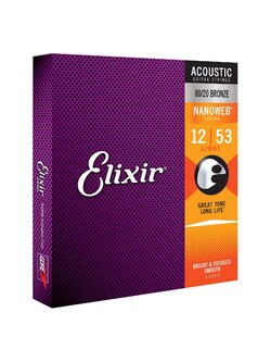 สายกีตาร์โปร่งเคลือบกันสนิม Elixir .012-.053 80/20 Bronze NANOWEB #11052