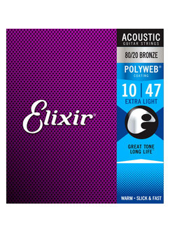 สายกีตาร์โปร่ง Elixir .010-.047 Strings Polyweb 80/20 Bronze Acoustic Guitar Strings -11000