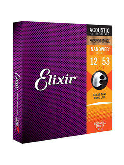 สายกีตาร์โปร่งเคลือบกันสนิม Elixir .012-.053 Light #16052 Phosphor Bronze NANOWEB