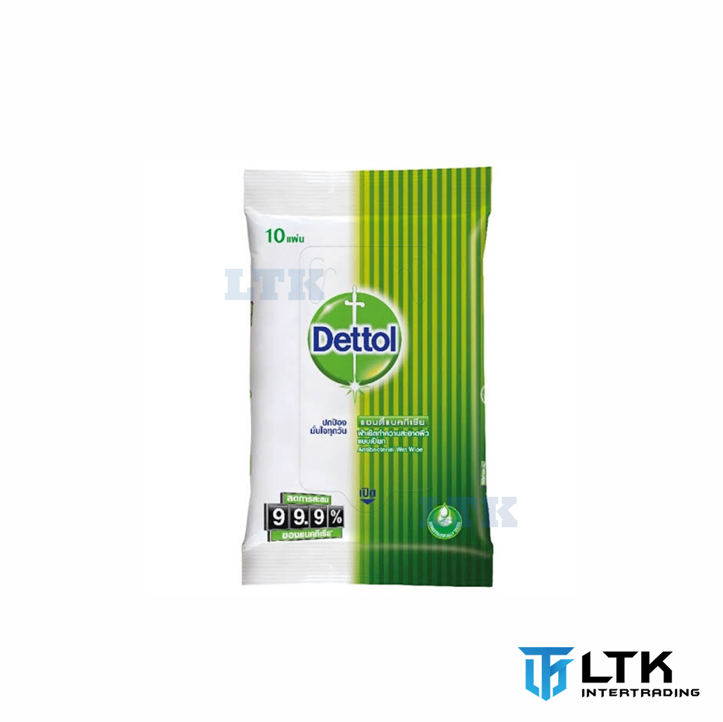 Dettol ทิชชู่เปียก ฆ่าเชื้อโรค99.9% (บรรจุ 10แผ่น/ห่อ)
