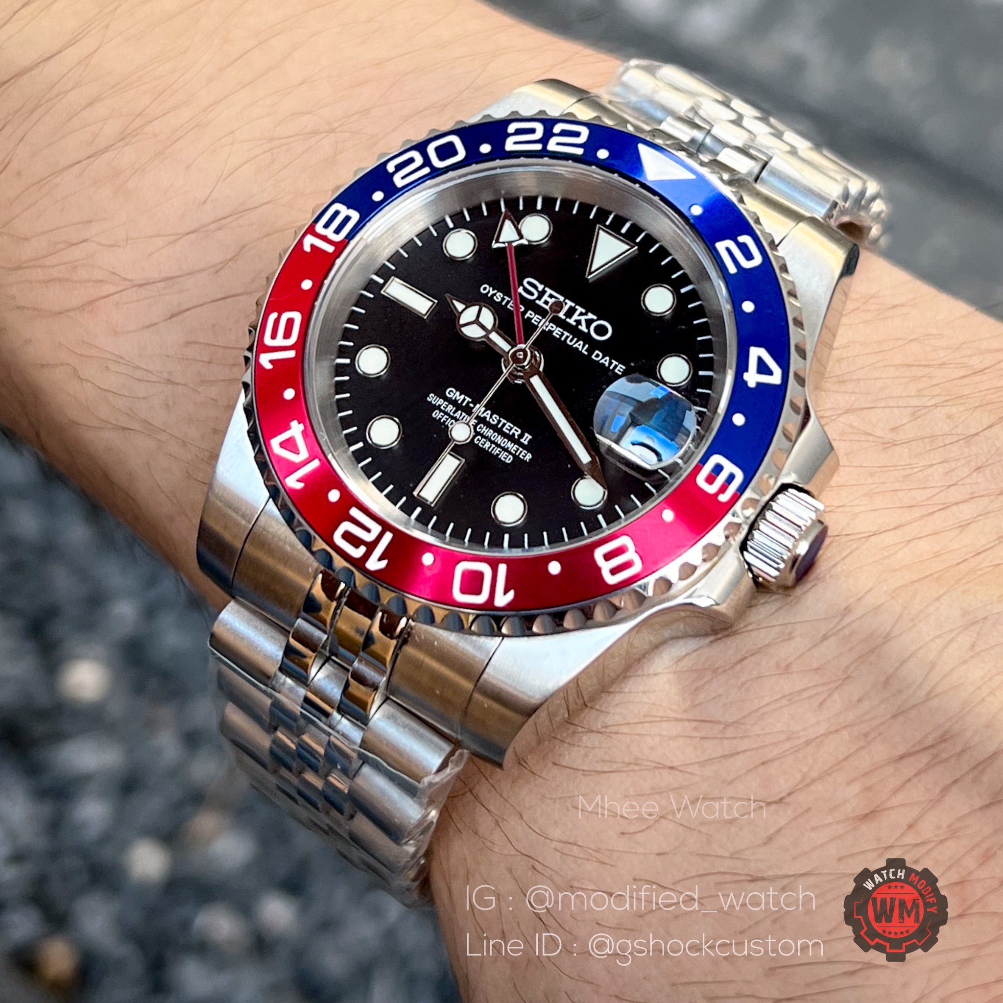 Seiko Mod Pepsi GMT Watch Jubilee Straps Bezel Ceramic