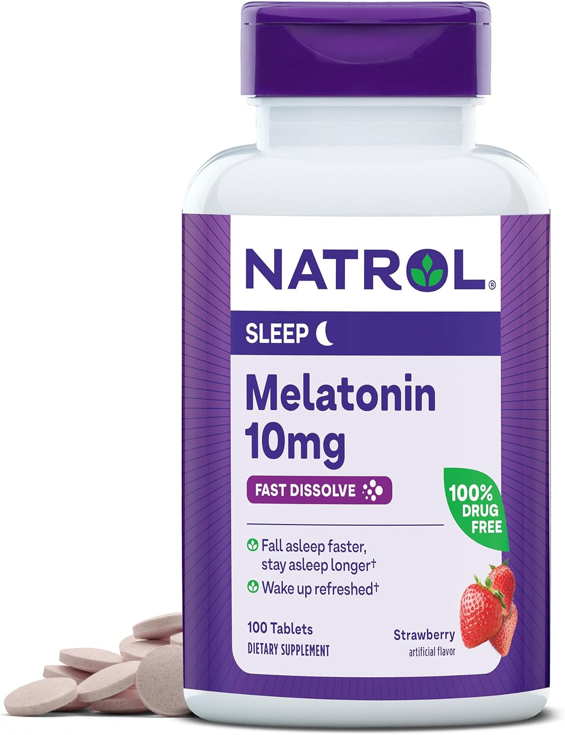 Natrol Sleep Melatonin 10 mg Fast Dissolve Tablets เมลาโทนินเพื่อการนอนหลับ ชนิดเคี้ยว ขนาด 100 เม็ด