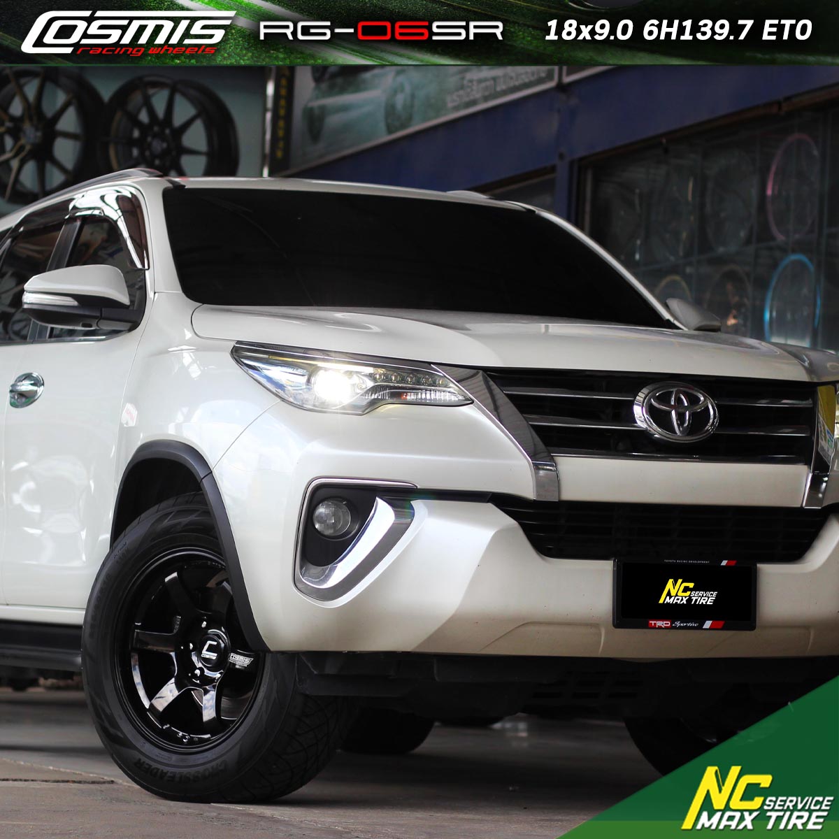 Toyota Fortuner / SUV / ล้อแม็กสำหรับกระบะ / ล้อแม็กขอบ18 / RG-06SR / 18x9.0 6H139.7 ET0 / ล้อแม็กสีดำเงาทั้งวงCNCหยอดตัวหนังสือขาว / ล้อแม็กสวยๆ / SUV PPV / NC / NCล้อแม็ก
