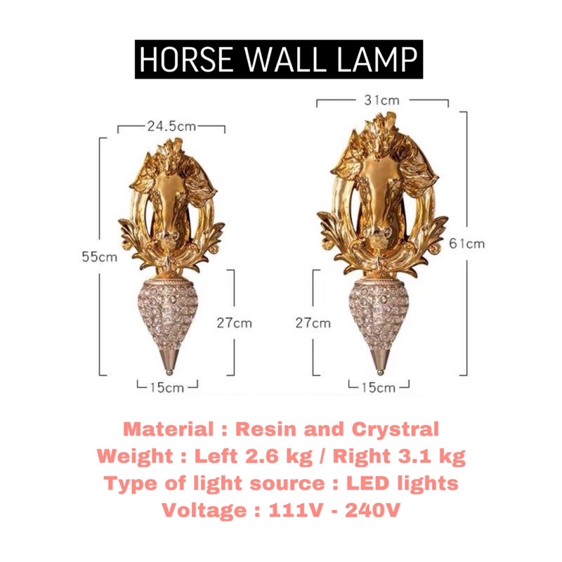 CT083A042 SOTMIA หัวม้า โคมไฟ #โคมไฟหัวกวาง โคมไฟหัวเตียง แต่งห้อง แต่งบ้าน เพื่อความสวยงาม เสริมฮวงจุ้ย เสริมดวง