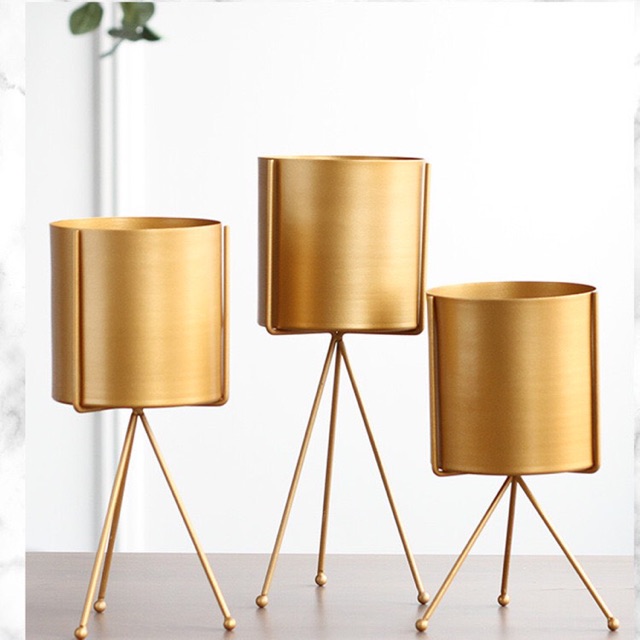 TS061J013 TROPACL กระถางขาตั้ง 3 แฉกสีทอง กระถางต้นไม้ กระถางสีทอง กระถางใหญ่ GOLD PLANT POT กระถาง กระถางทรงสูง