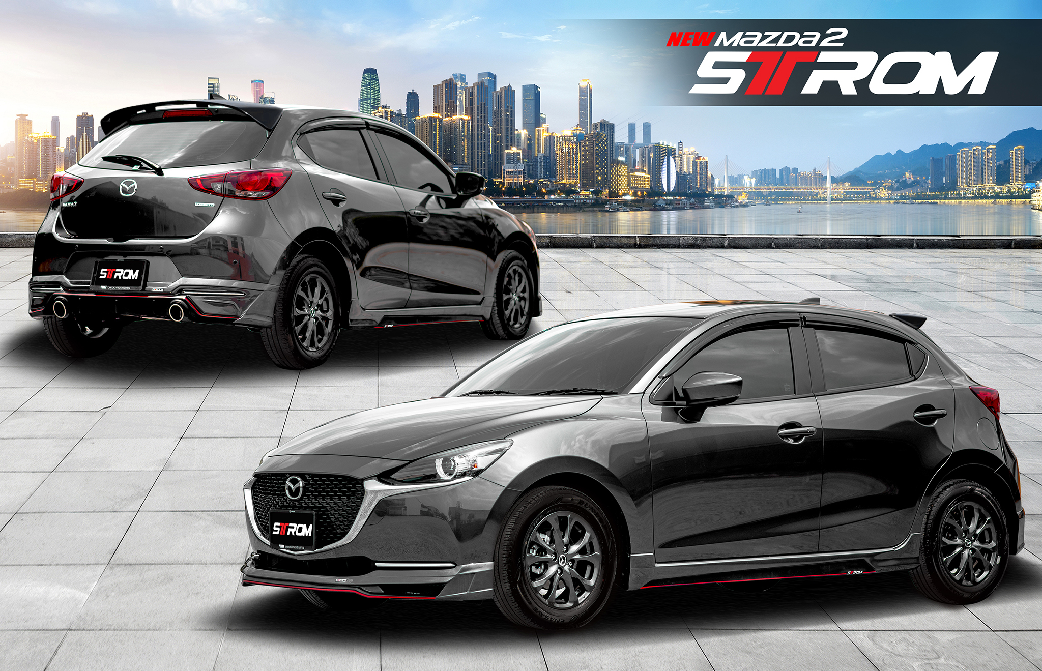 ชุดแต่งรอบคัน Mazda2 2020 2021 2022 STROM, สเกิร์ต Mazda2 5ประตู, มาสด้า2 แต่งสวย, อุปกรณ์ ของแต่ง Mazda2 skyactiv by TTS-AEROPART