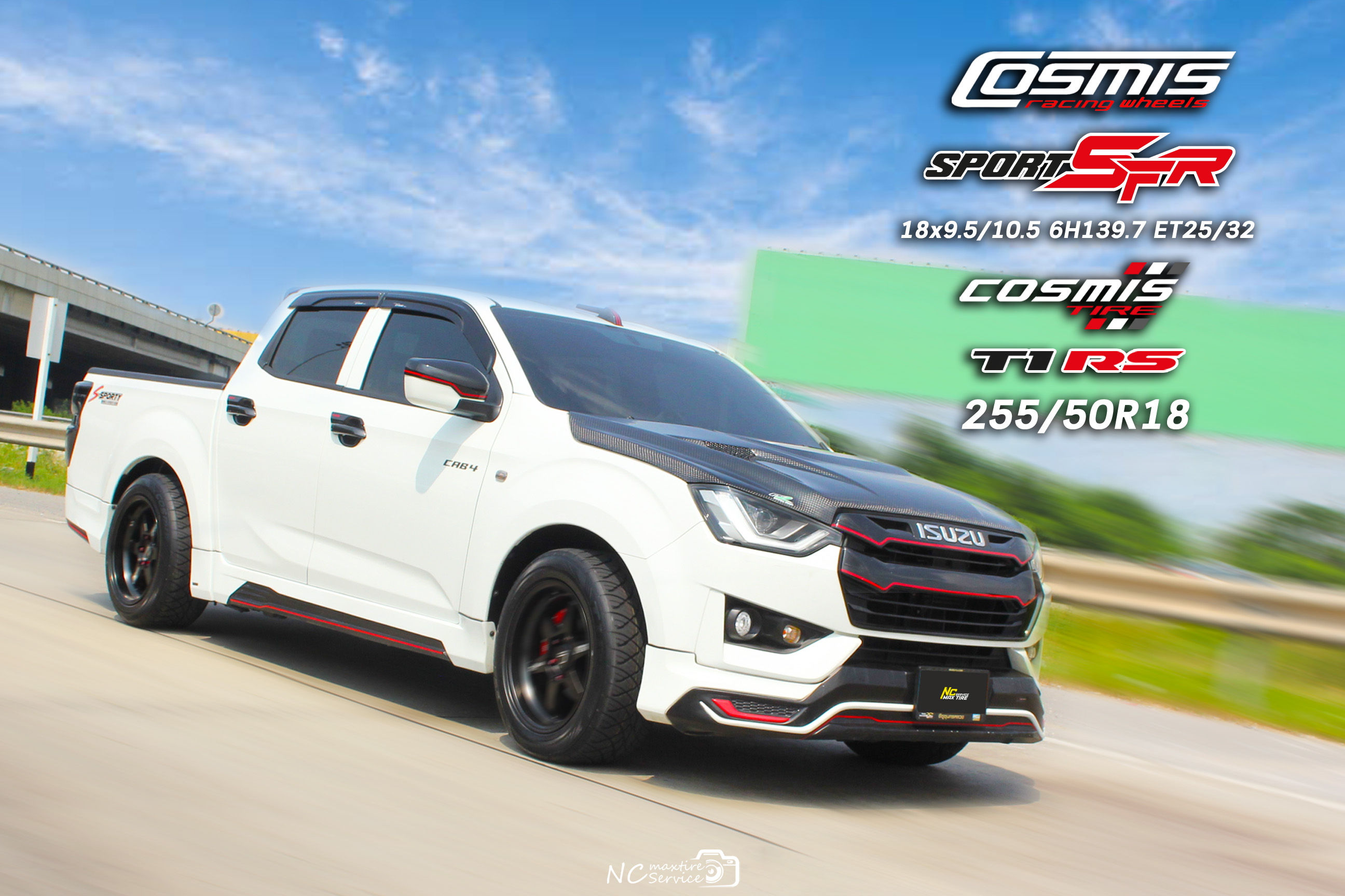 Isuzu D-max ตัวเตี้ย / ล้อแม็กขอบ18 / SPORTY / Cosmis / Fattah / Sport / SFR / 18x9.5/10.5 6H139.7 ET25/32 / T1RS / 255/50R18 / น็อตล้อCosmis