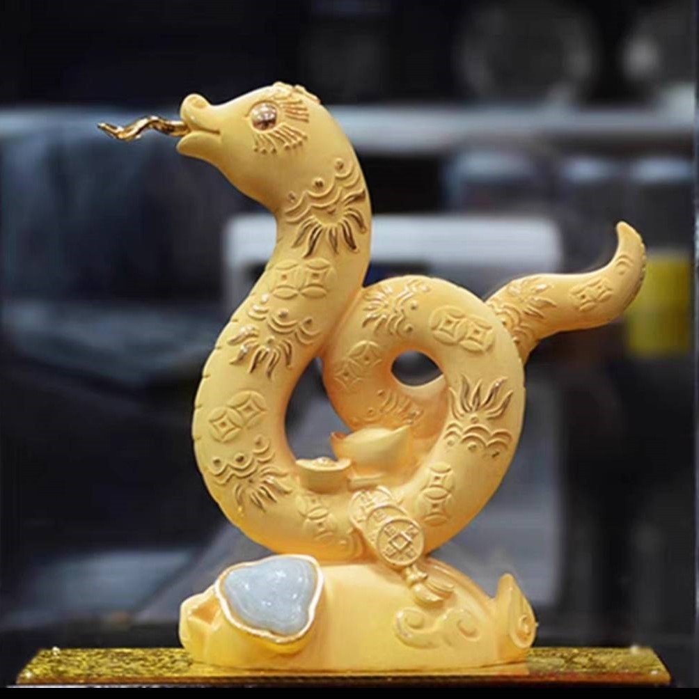 CT225B163 HAOYUN รูปปั้นงูมงคล งูทอง ปีมะเส็ง Snake ของมงคล ของขวัญเลื่อนตำแหน่ง ของขวัญขึ้นบ้านใหม่
