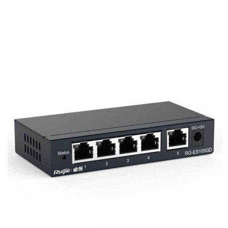 Reyee RG-ES105GD 5-Port Gigabit 10/100/1000 Mbps RJ45 Unmanaged Desktop Switch, Steel Case