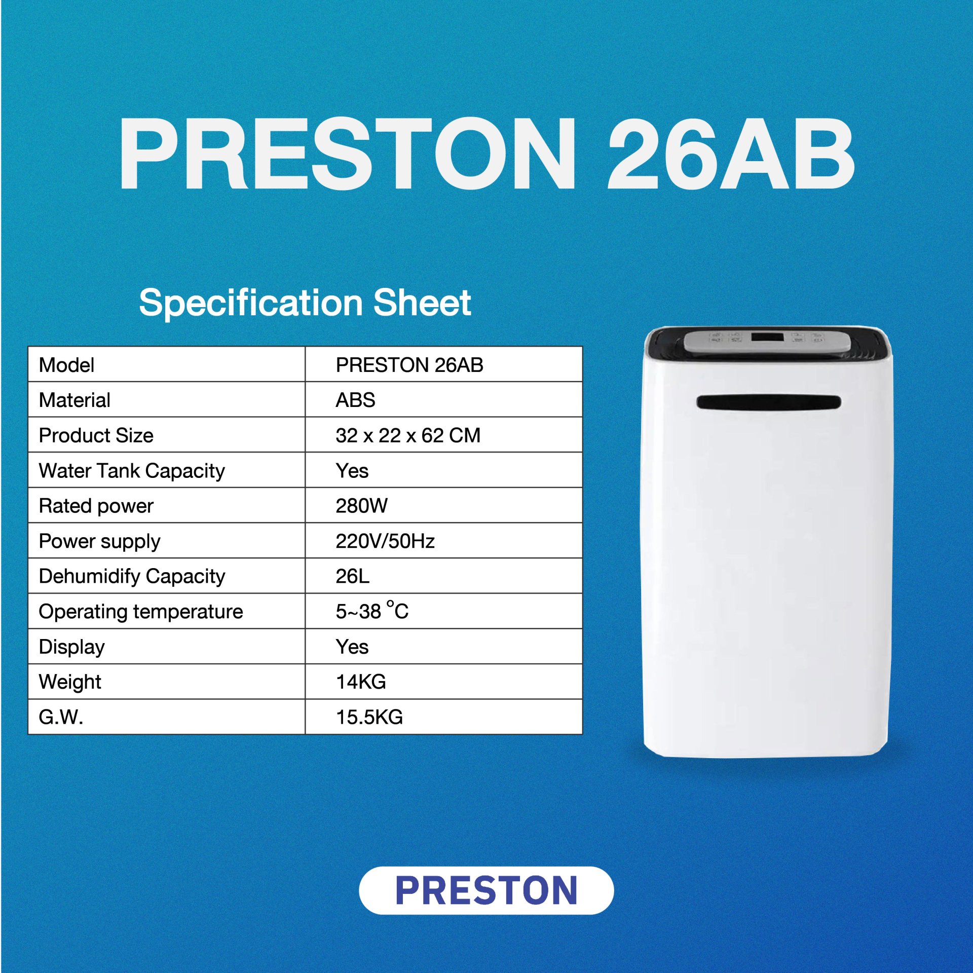 เครื่องลดความชื้น PRESTON รุ่น Preston 26AB