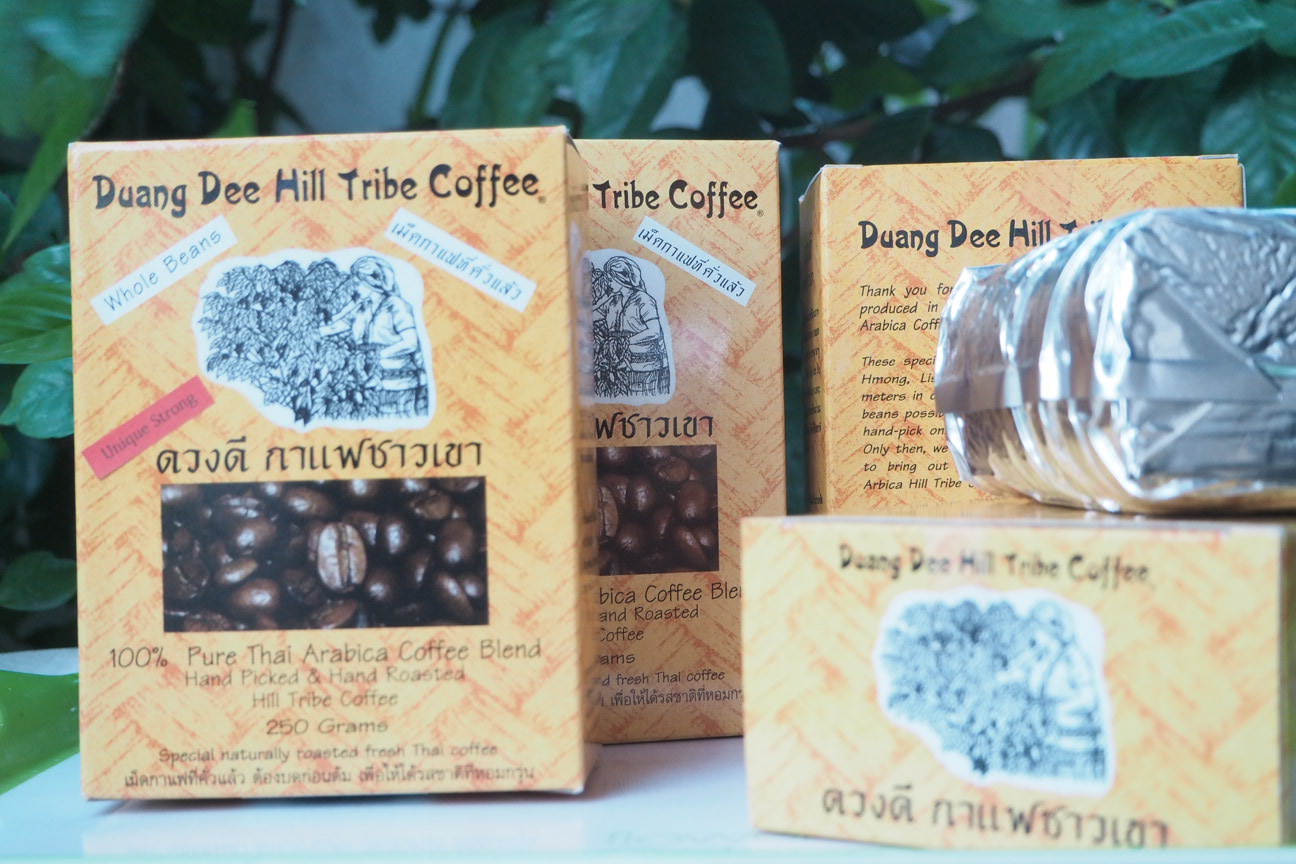 ดวงดี กาแฟชาวเขา Duang Dee Hill Tribe Coffee 100% Pure Thai Arabica Coffee Unique Strong Beans 1 kg. (4 PCS./KG.)