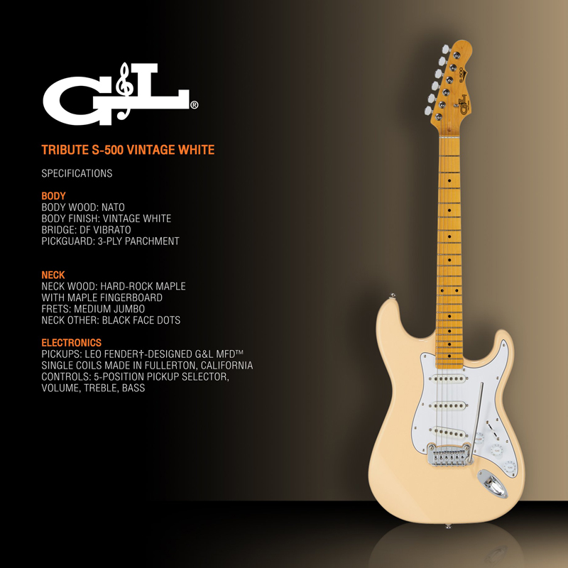 กีตาร์ไฟฟ้า G&L TRIBUTE S-500 vintage white mp