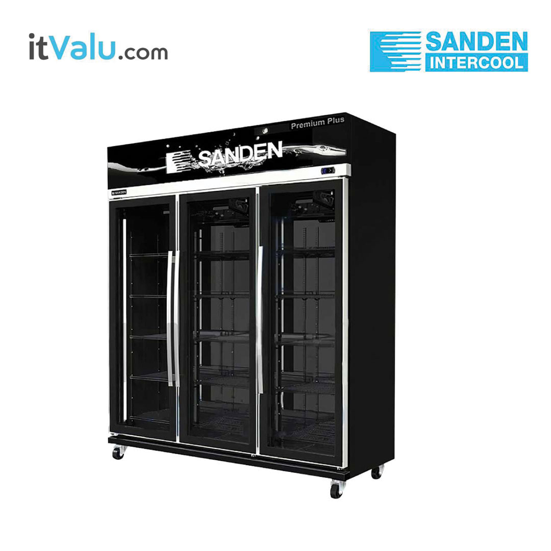 ตู้แช่เย็น SANDEN กระจก 3 ประตู รุ่น YEM-1605i Premium Plus สีดำ ความจุ 42.4 คิว (1,200 ลิตร) กว้าง 165 ซม. ลึก 60 ซม. สูง 200 ซม. รับประกันความเย็น 1 ปี รับประกันคอมเพรสเซอร์ 5 ปี