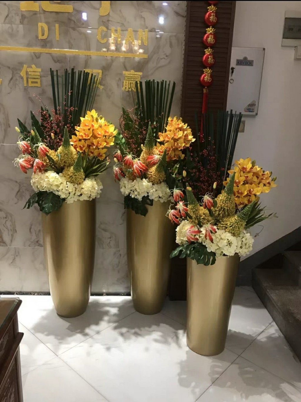 CT212E055 DECHOME Flower ornaments แจกันดอกไม้ตั้งพื้น แจกันสีทอง ตกแต่งบ้าน ตกแต่งโรงแรม