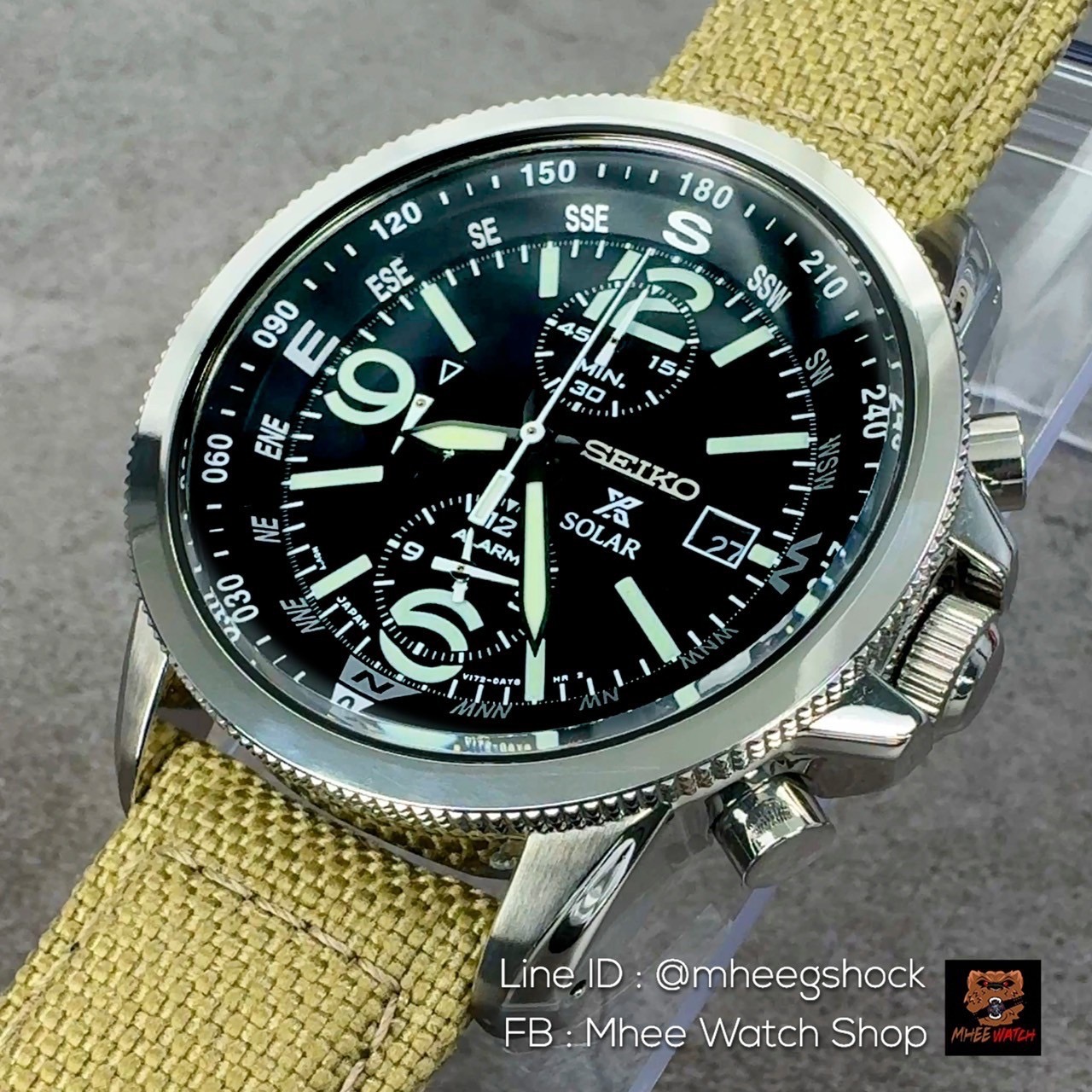 Seiko Chronograph Solar Powered ฉายาหน้า Pam (Panerai) Black Dial Cordura Nylon
