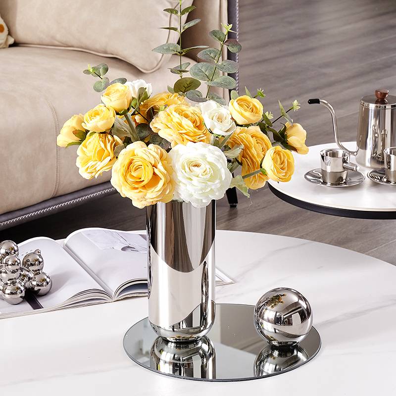 CT031E020 DECHOMEแจกันสีเงิน แจกันตกแต่งบ้าน แจกัน ดอกไม้ปลอมเหมือนจริง ดอกไม้ประดิษฐ์พร้อมแจกัน flower vase
