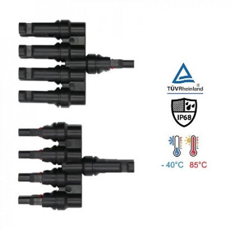 Link CB-1010 MC4 T-Type , 4 to 1 Connector (Pair), 1500V, 50A, TUV Standard, (2.5 mm², 4.0 mm² and 6.0 mm²)