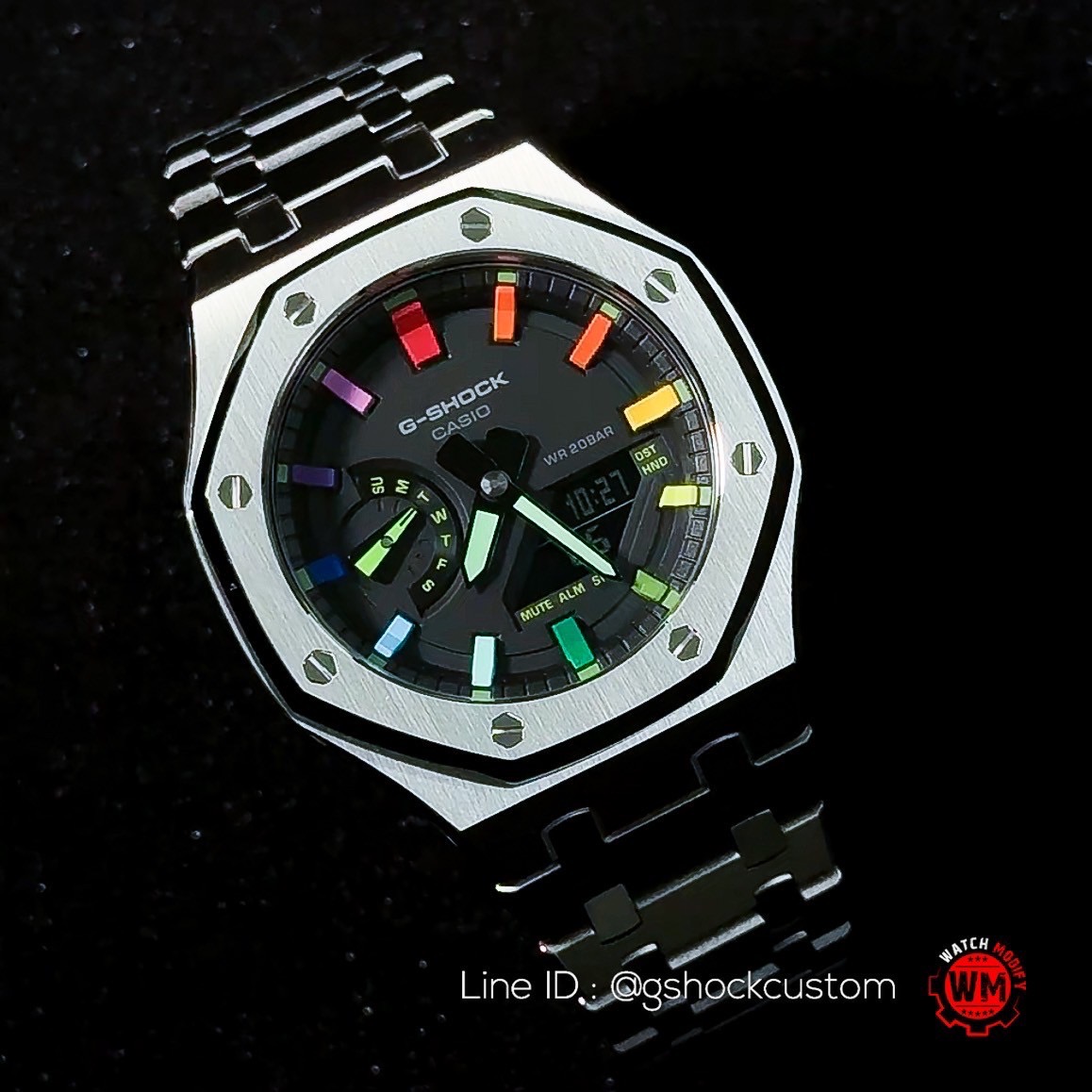 G-Shock Custom AP Style Rainbow Dial Silver Metal Strap