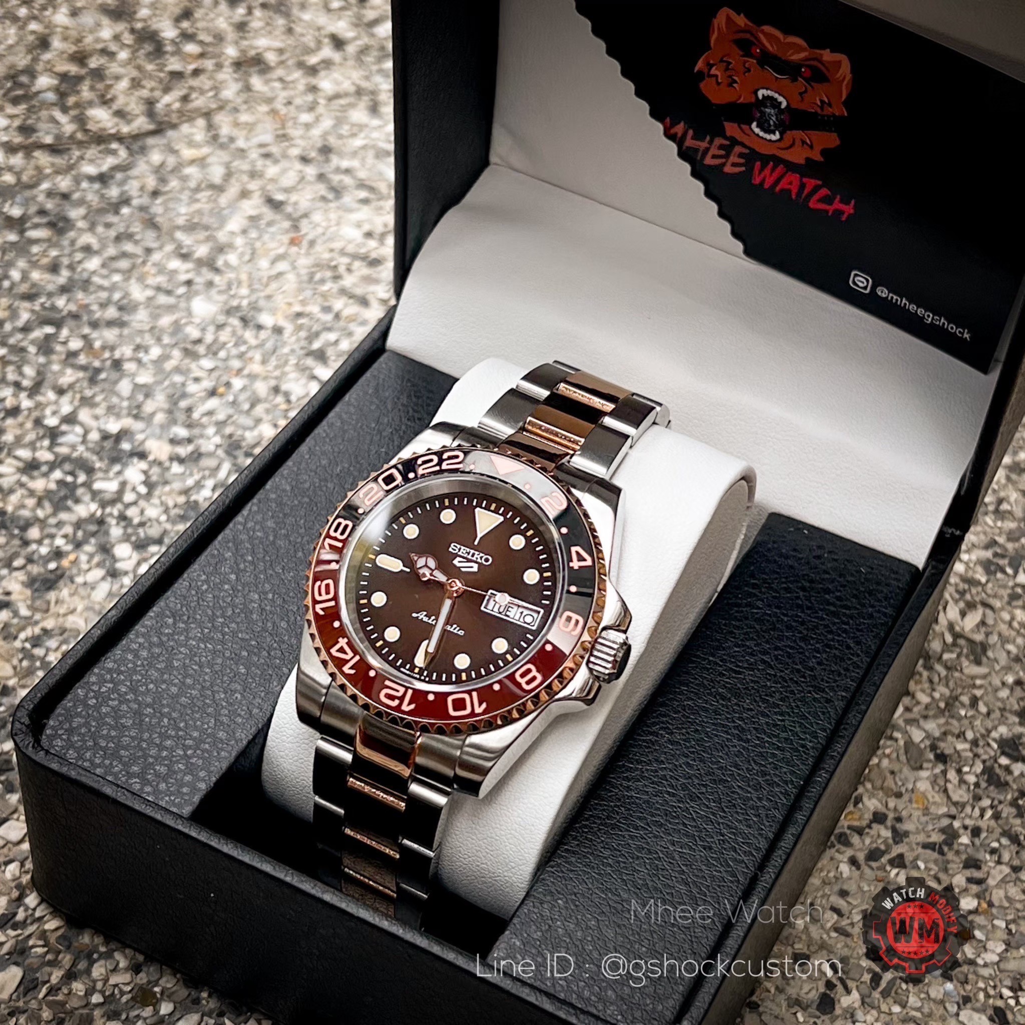 SeikoMod 5SportsRoot beer Stainless Two Tone GMT Style Automatic Movement