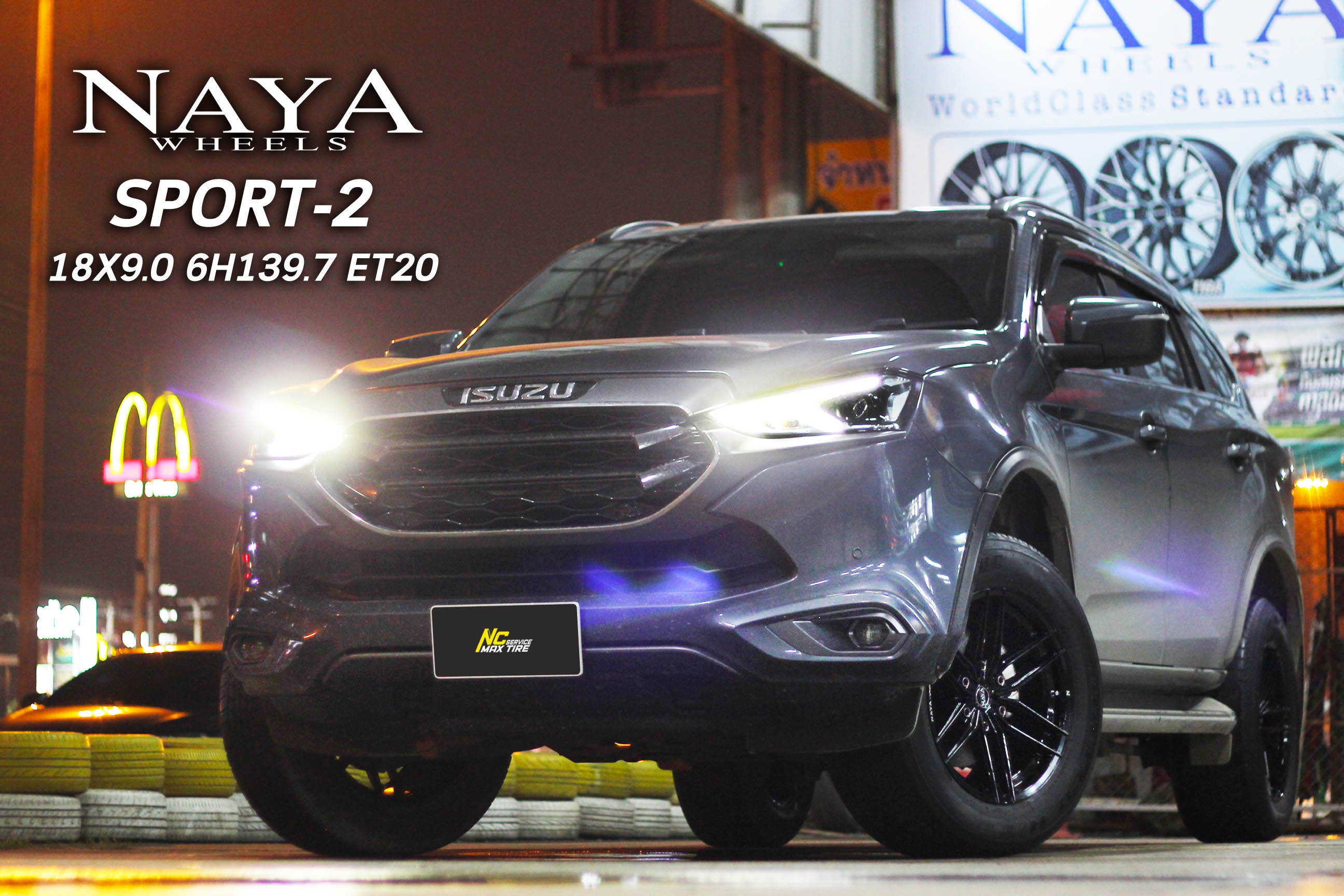 Isuzu Mu-X / ล้อแม็กขอบ18 / Naya / Sport2 / ล้อแม็กสีดำเงาทั้งวง / SUV / PPV / 18X9.0 6H139.7 ET20