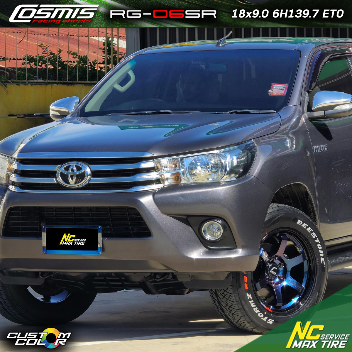 NCชลรีวิว.EP253 ISUZU D-MAX Cosmis : RG-06SR 18x9.0 6H139.7 ET0 ล้อแม็กงานสี Custom Color Power Blue น็อตCOSMIS RACING LUG NUT สี RAINBOW
