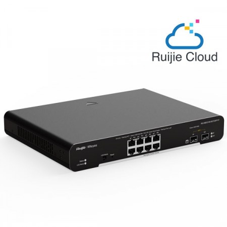 Reyee RG-NBS3100-8GT2SFP-P 8-Port Gigabit L2 Cloud Managed POE Switch, 8 POE/POE+ Ports, +2 SFP Gigabit Slots, 125W PoE Power Budget, Desktop Steel Case