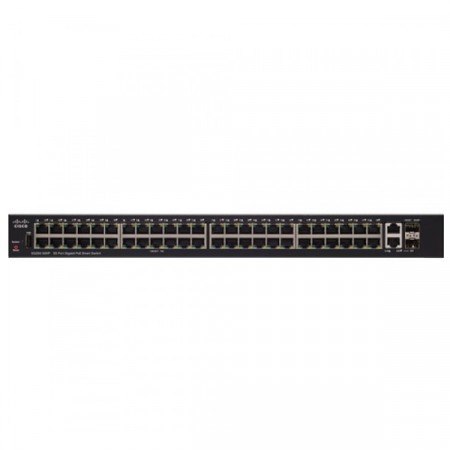 Cisco SG250-50P Switch PoE 50-Port Gigabit Smart Managed, 2-Port Gigabit copper/SFP combo,1-Port USB, Total Budget 62W, Spanning Tree/Link Aggregation/VLAN Support