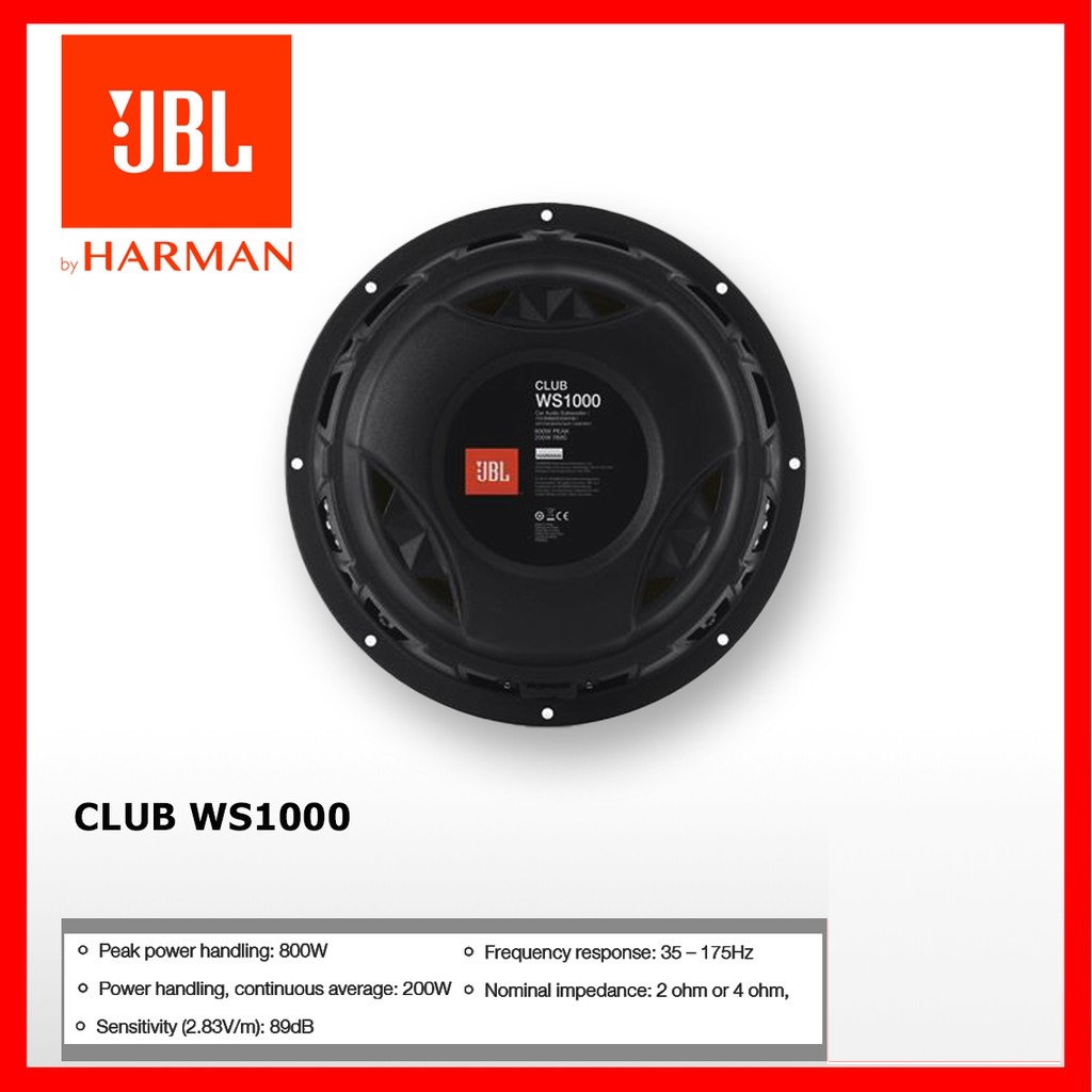 JBL CLUB WS SERIES ซับวูฟเฟอร์ 10นิ้ว CLUB WS1000