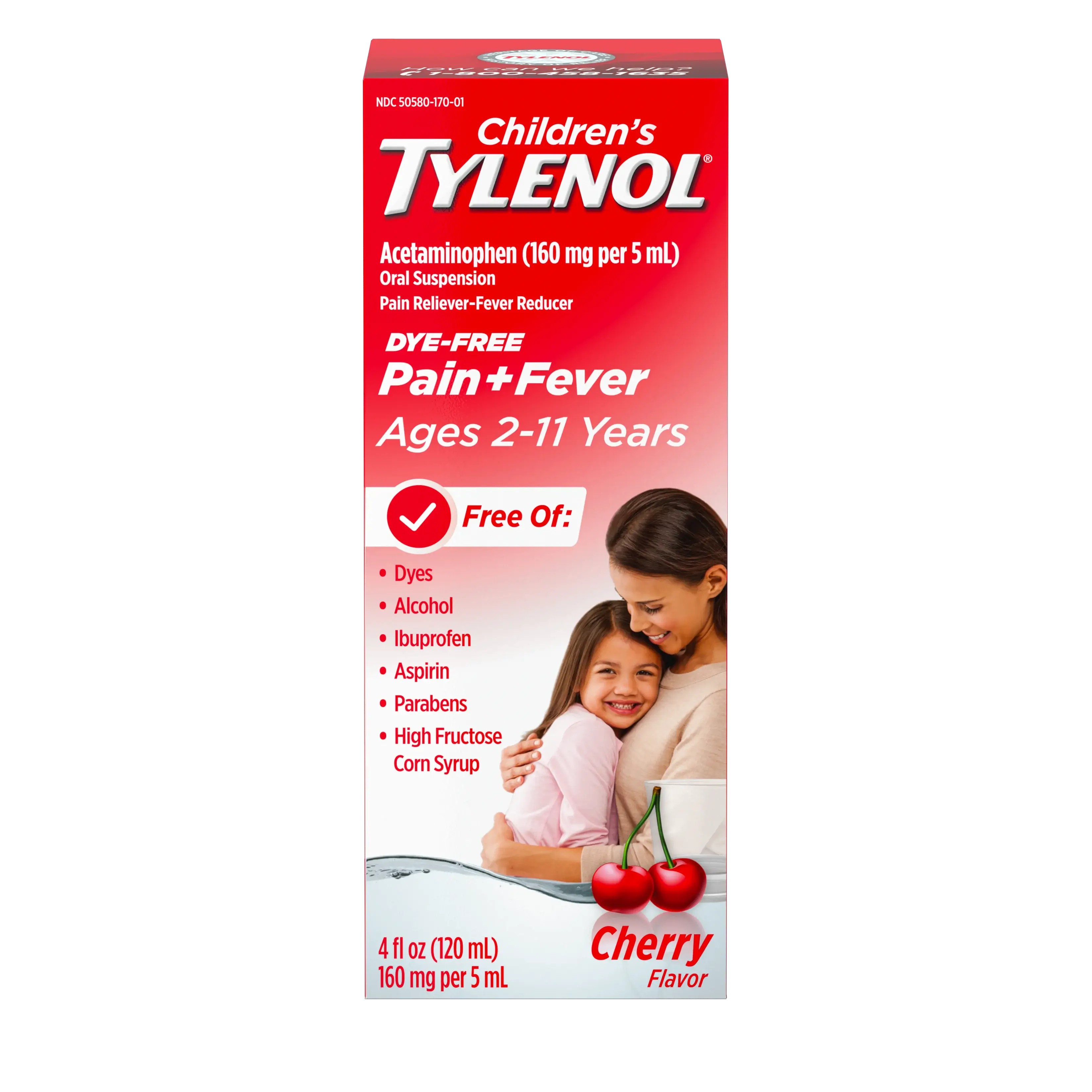 Children's TYLENOL Dye Free Oral Suspension ไทลินอลสำหรับเด็ก ปราศจากสี บรรเทาอาการปวด อาการลดไข้หวัด ปวดฟัน และเจ็บคอ รส Cherry สินค้าพรีออเดอร์ รอ 20 วัน
