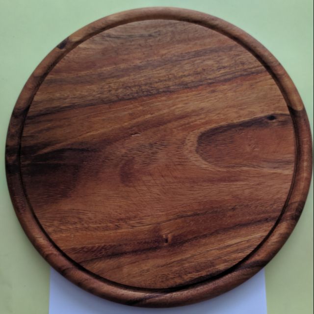 เขียงไม้กลมแบบมีร่อง ทำด้วยไม้จามจุรี ขนาด 10 นิ้ว