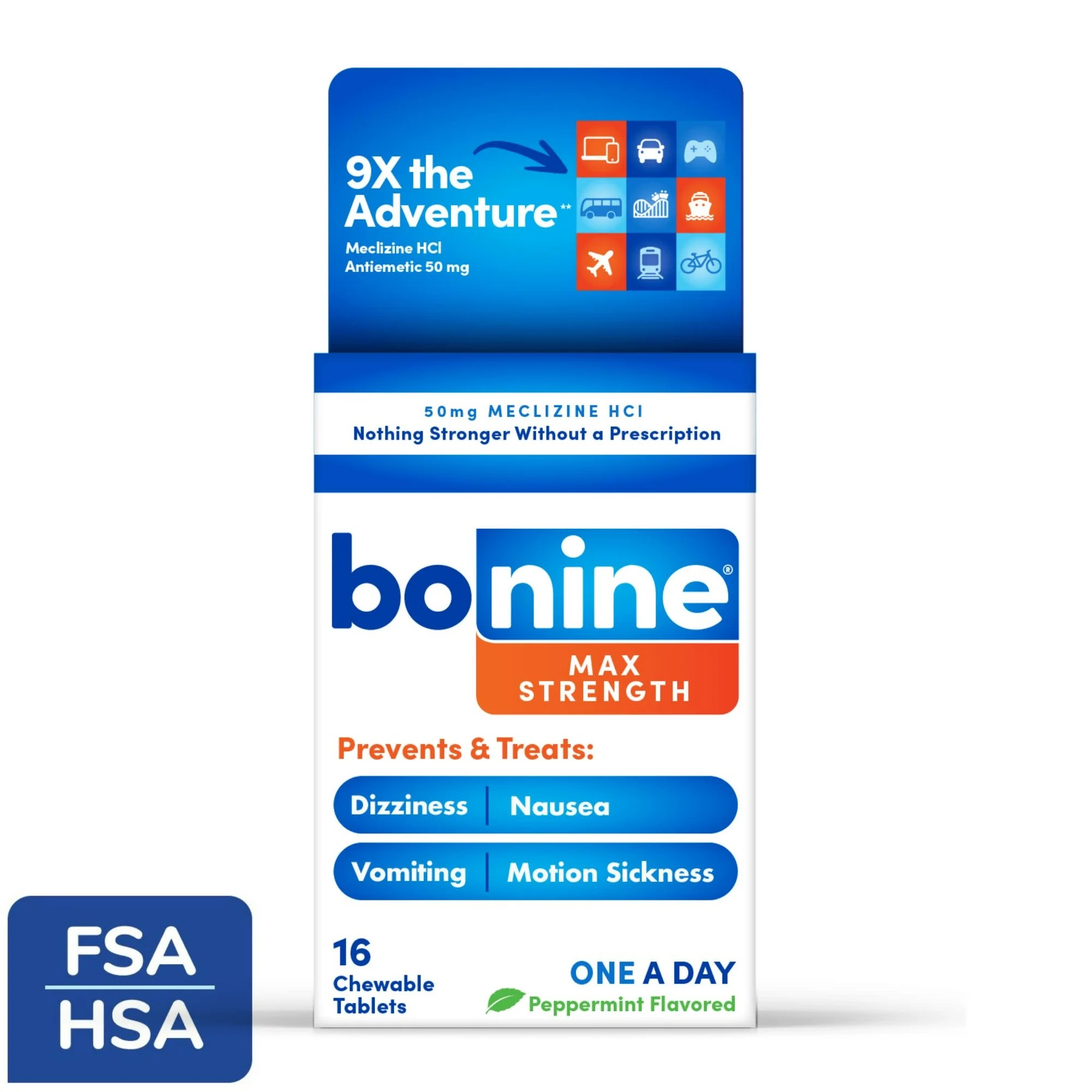 Bonine Max Strength Motion Sickness & Nausea Relief เม็ดอมบรรเทาอาการคลื่นไส้จากอาการเมารถ เมาเรือ สูตรเข้มข้น