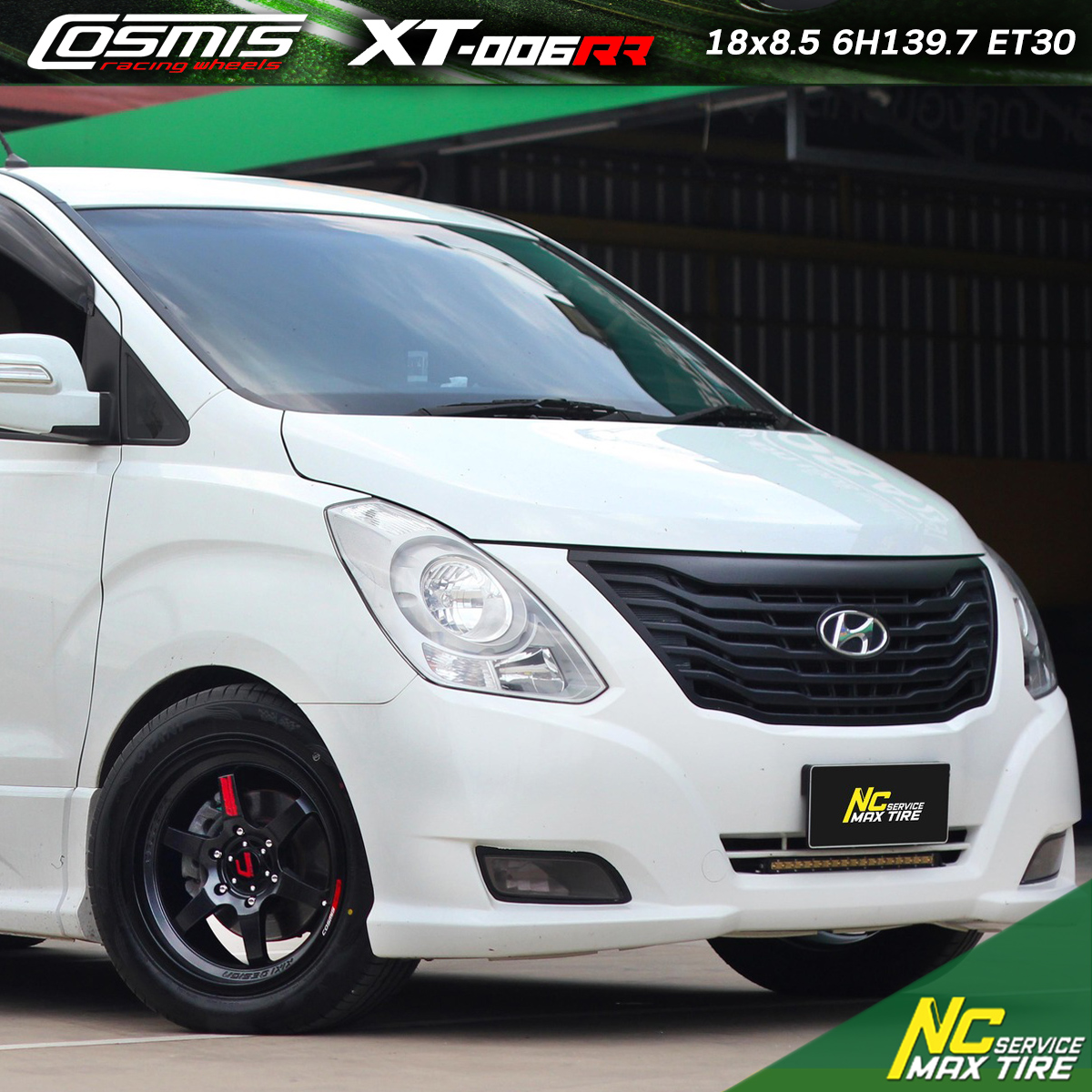 NCชลรีวิว.EP249 HYUNDAI H1 Cosmis : XT-006RR 18x8.5 6H139.7 ET30 ล้อแม็กสีดำด้านทั้งวงหยอดตัวหนังสือแดง