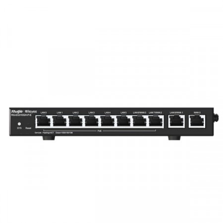 Reyee RG-EG310GH-P-E High Performance Cloud Managed Router Multi-WAN Load Balancing Support , 10 Gigabit Ethernet Ports (WAN/LAN), 8 PoE/PoE+ Ports 110W PoE Power budget, Throughput 1.5 Gbps, Free Cloud Management