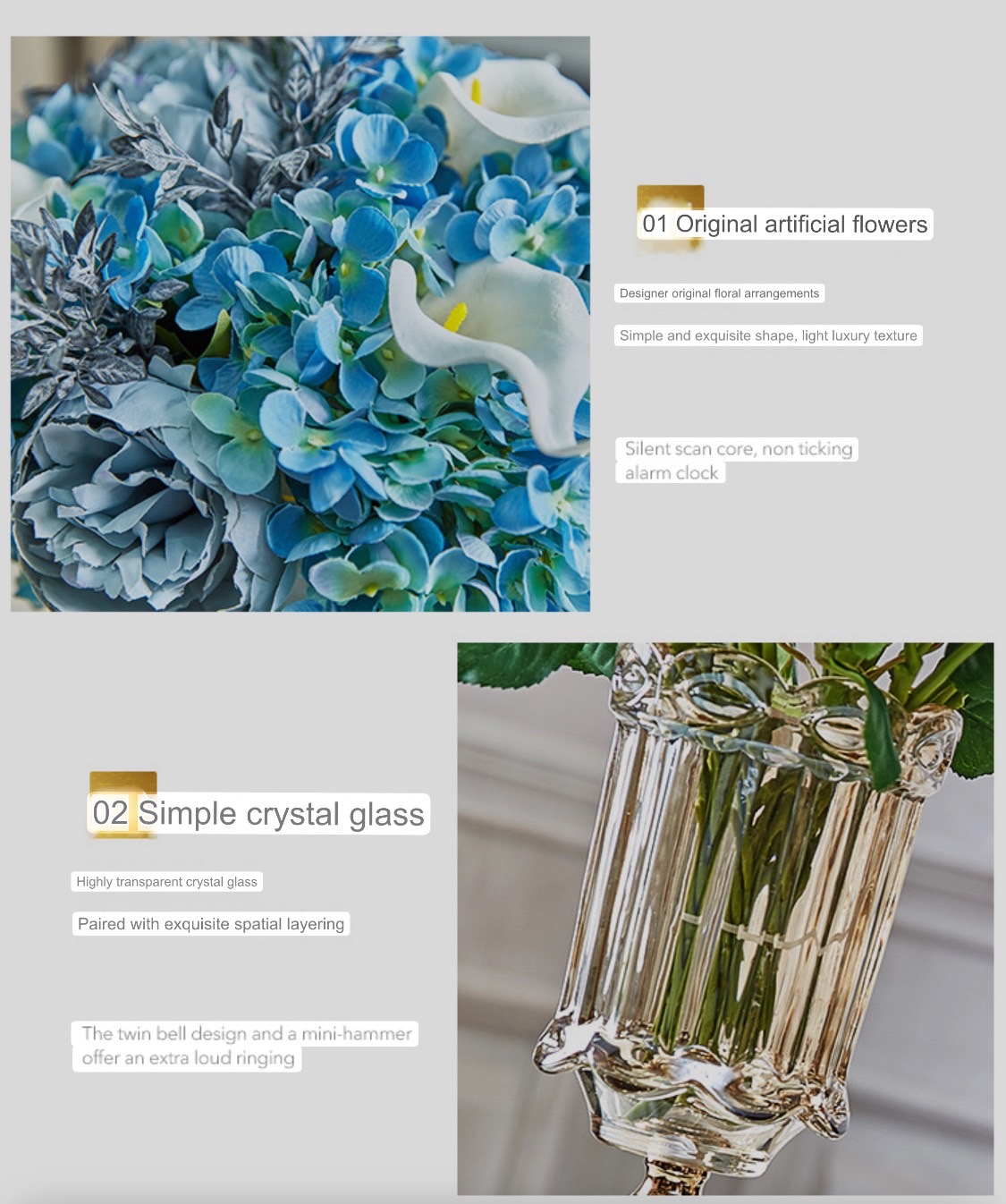 แจกันตกแต่งบ้าน ดอกไม้ประดิษฐ์พร้อมแจกัน เชิงเทียนตกแต่ง เชิงเทียนสีทอง แจกันดอกไม้ปลอม ดอกไม้ตั้งโต๊ะ เชิงเทียนทองเหลือง ST501E801