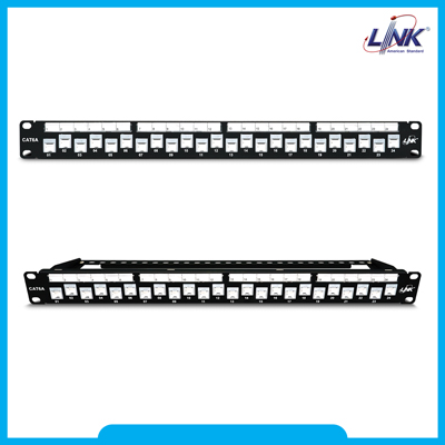 US-3224A : CAT 6A PATCH PANEL 24 PORT, Auto Shutter w/Cable Management- แผงกระจายสายแบบเรียบ Original