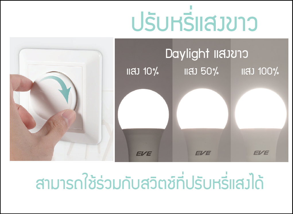 LED A60 Dimmable bulb 9W Daylight หลอดแอลอีดี A60 หรี่แสงได้ ใช้ร่วมกับสวิตซ์ดิม ขนาด 9 วัตต์ แสงขาวเดย์ไลท์