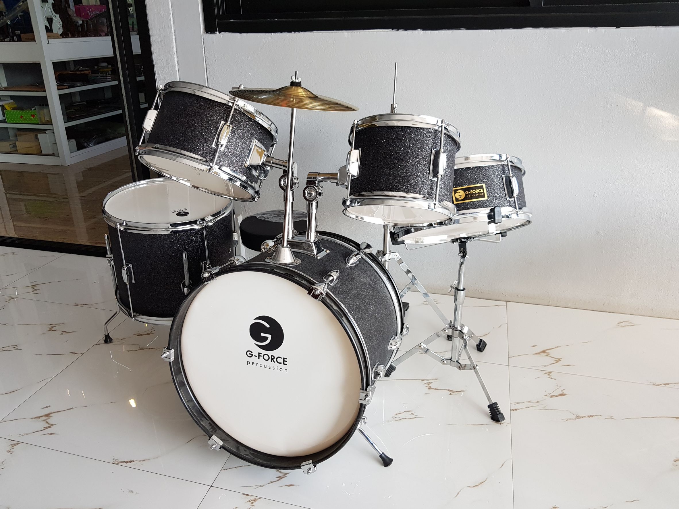 G-Force กลองชุดเด็ก 5 ใบ ขอบโครเมียม เกร็ดดำ GGF-KT2005S(BK)