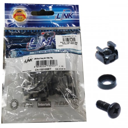 Link CH-10010SET Black Fixing Set (Screw M6 + Cage nut + Plastic washer) 10 Set / Pkg