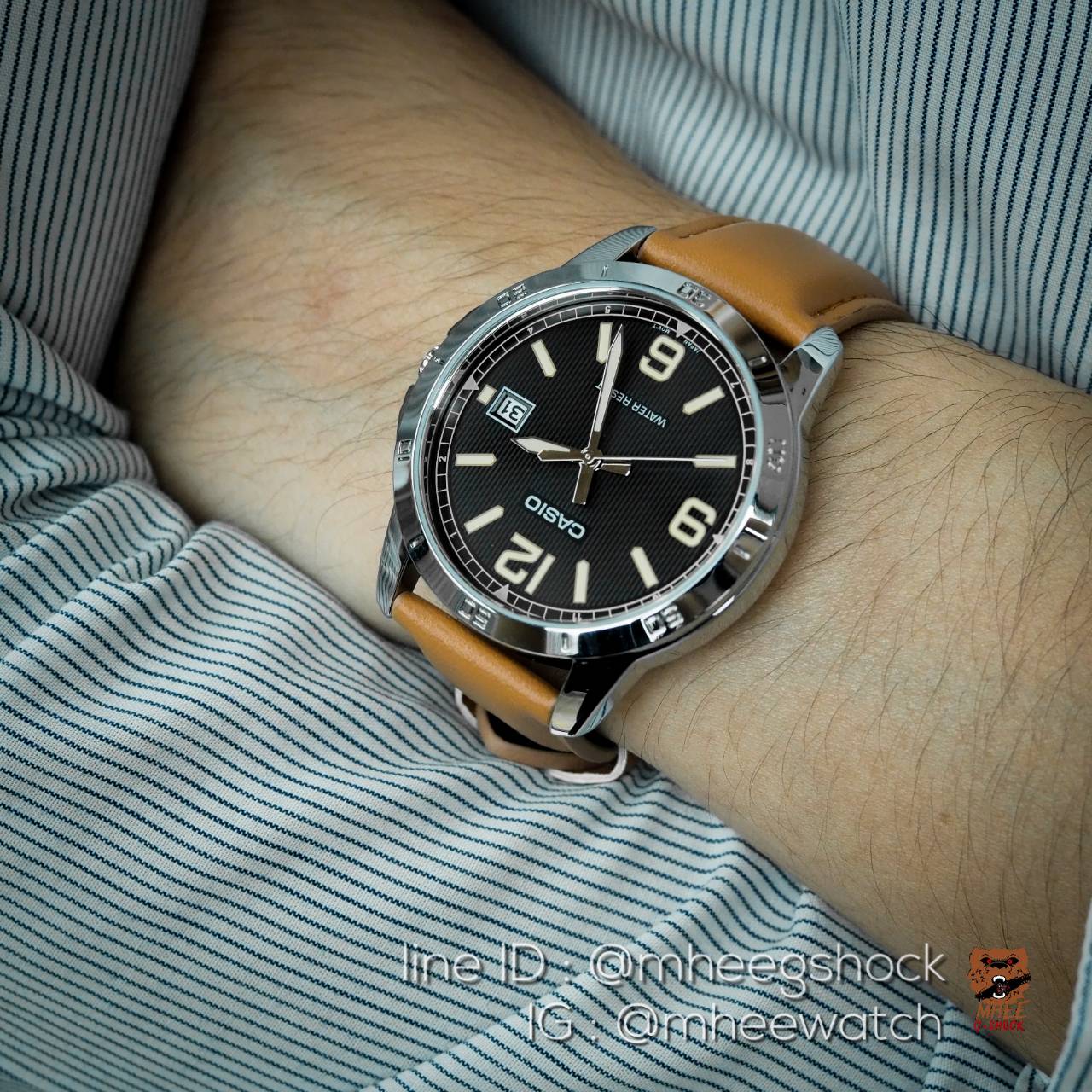 นาฬิกาข้อมือ คาสิโอ้ Casioหน้าPam สายหนังน้ำตาล ของแท้ 100% ประกันศูนย์ Central