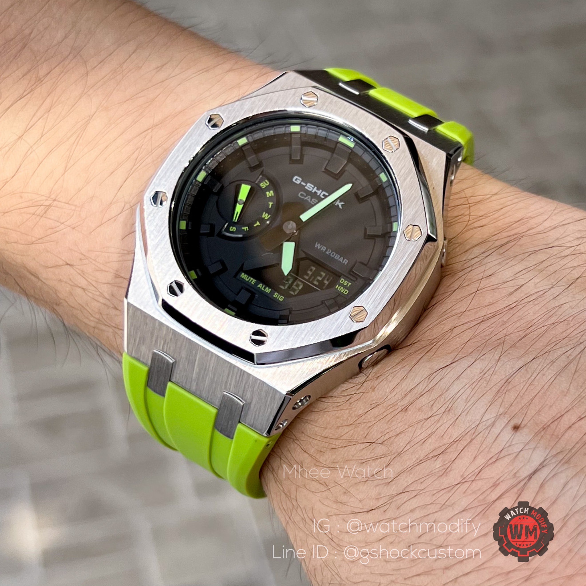 G-Shock Casioak AP Silver Case with Light Green Lambo Rubber Strap