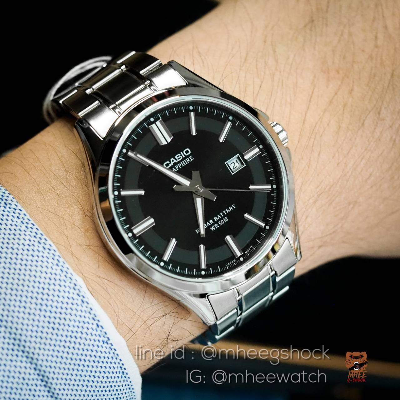 Casio Black Silver ตัวท๊อป Sapphire สายสแตนเลส ของแท้ประกันศูนย์