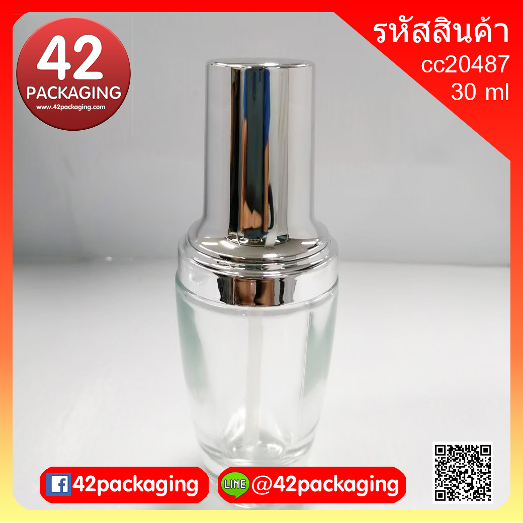 ขวดแก้วใสทรงโอ่งผอม+ ปั้ม หรือดรอป 30 ml cc20487-30ml ขวดใส ชุดคู่โอ่ง (3529)