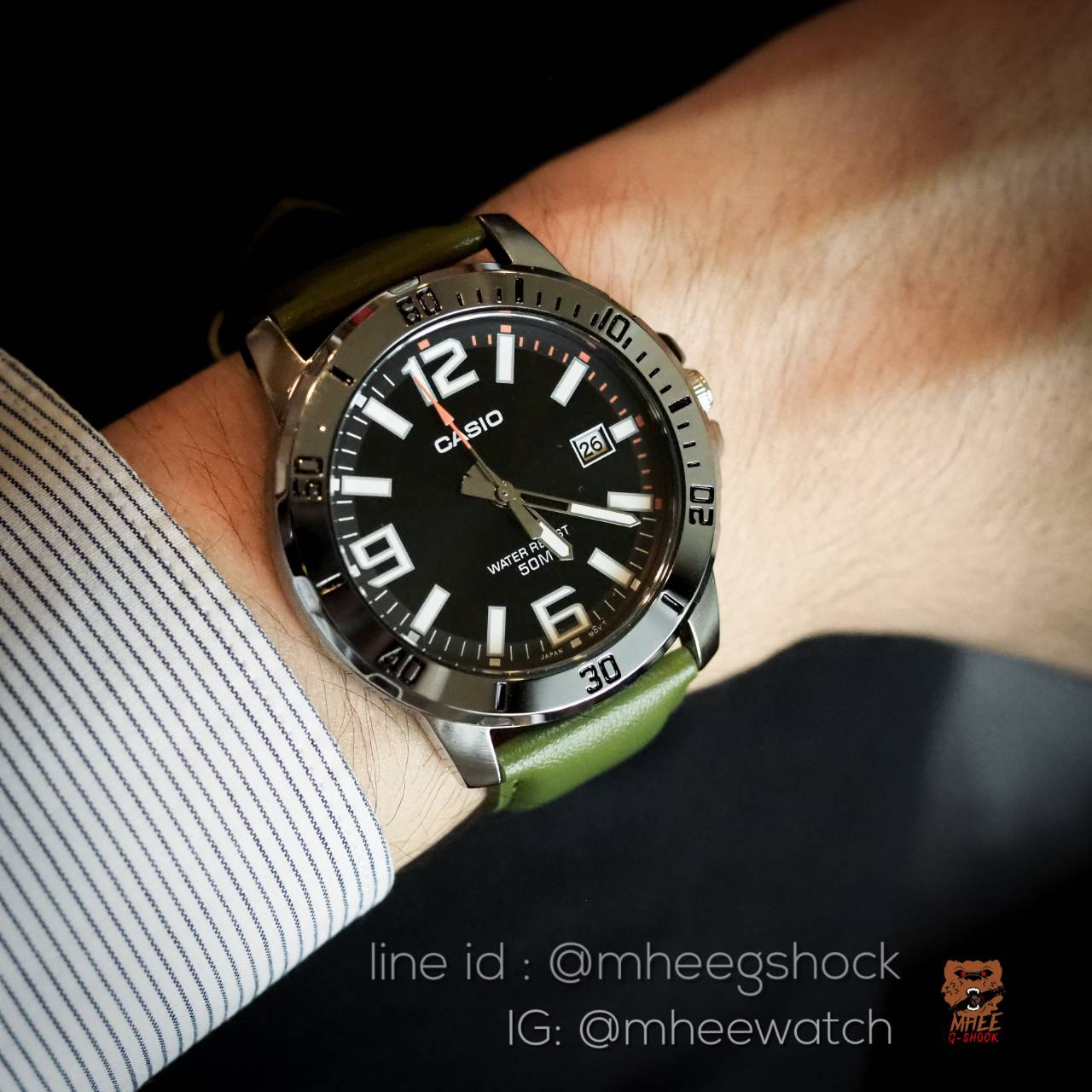 Casio Sports สายหนัง สีเขียวหน้าแพม ของแท้ 100% รับประกันศูนย์เซ็นทรัล CMG